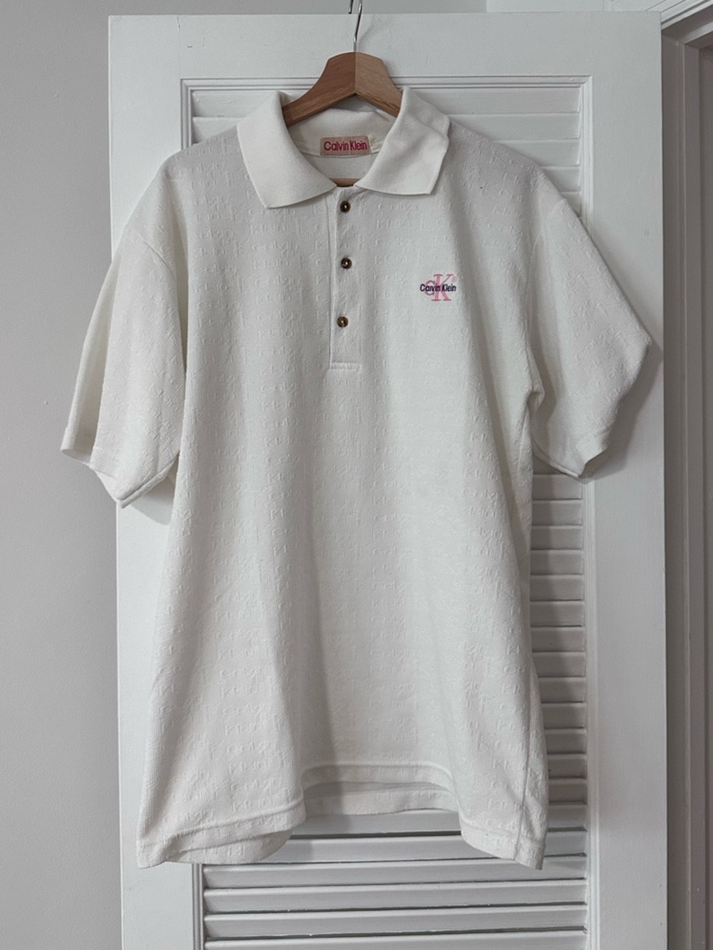 Vintage rare Calvin Klein Cream Polo with Pink CK Embroidery
